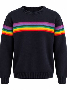 Brandy Melville Brianna Rainbow Stripe Cotton Sweater Navy One Size
